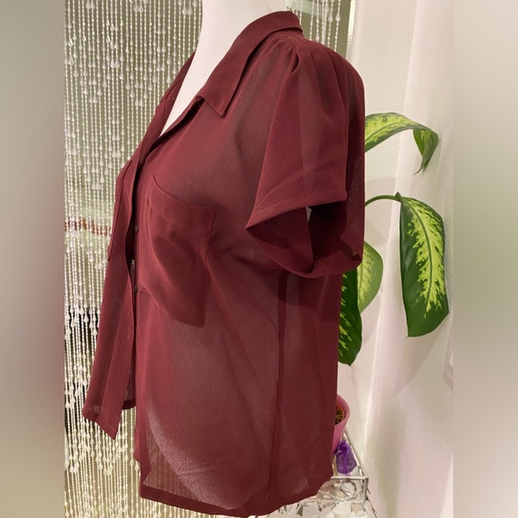 SHIRTS STRINGS SHEER MAROON BLOUSE - Picture 4 of 5